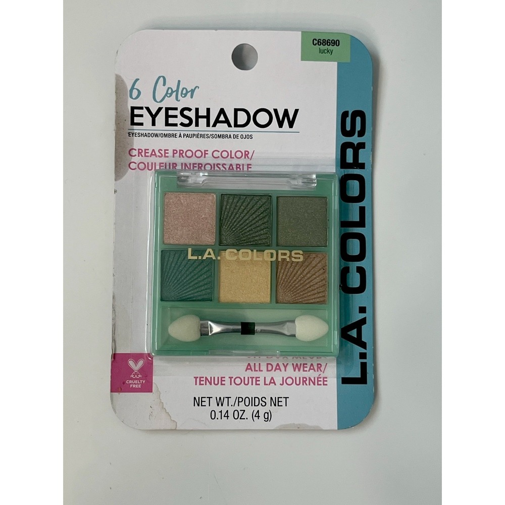 L.A. COLORS 6 Color Eyeshadow Palette C68690 "LUCKY" All Day Crease Proof NEW